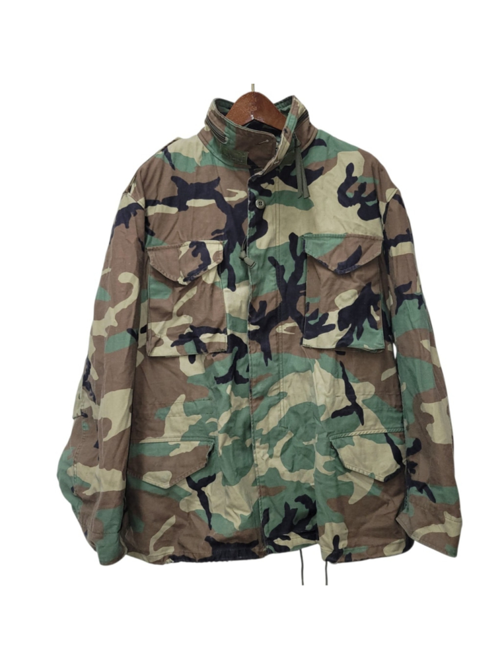 US Army Coat Cold Weather Field Jacket Men Large Long Woodland Camo Vintage M65